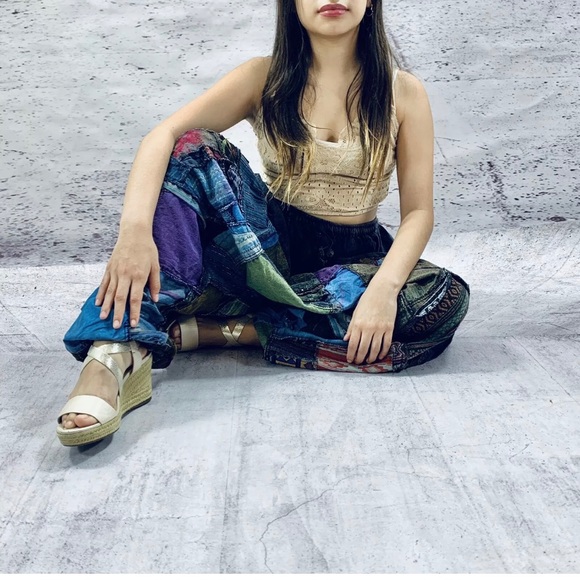 Handmade Nepalese Long Harem Pants Patchwork NWT - Picture 4 of 5